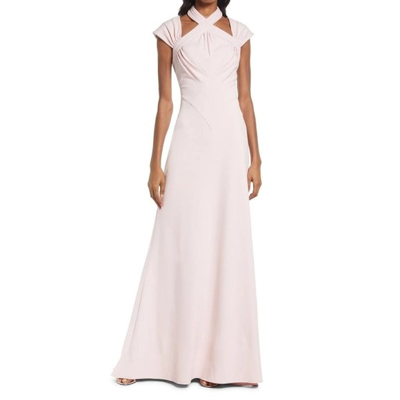 Tadashi Shoji Dresses & Skirts - TADASHI SHOJI Cap Sleeve Cross Neck Trumpet Gown Dress Dusty Rose Large 10-12